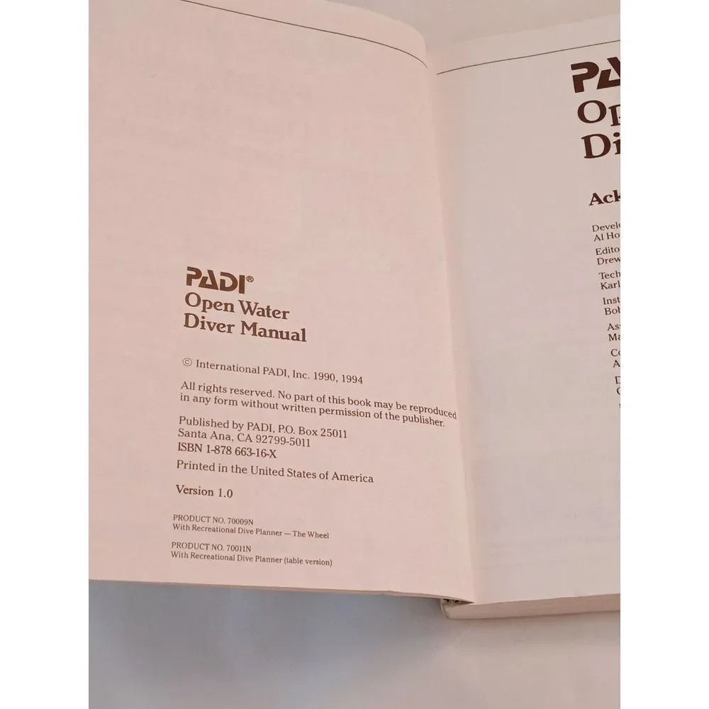 PADI Open Water Diver‎ Manual (1994 S.C. Book) Fun and Adventure of Scuba Diving